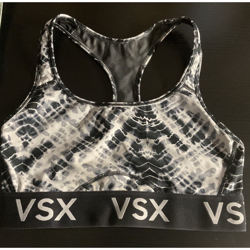 Victoria's Secret VSX Sport Bra Black/ Grey Tie Die Size Small
